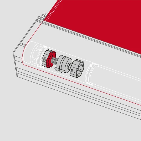 Technische Zeichnung eines Rollos mit detailliertem Mechanismus